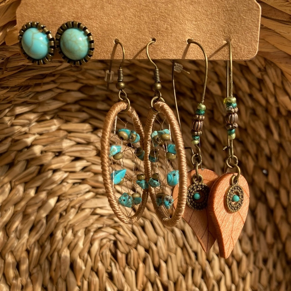 Boho Bohemian Earrings Set Trio # 2024 - Picture 3 of 3